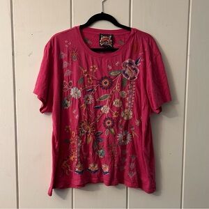 Johnny Was Pink Embroidered Top